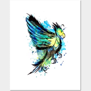 Blue Watercolor and Ink Parrot Posters and Art